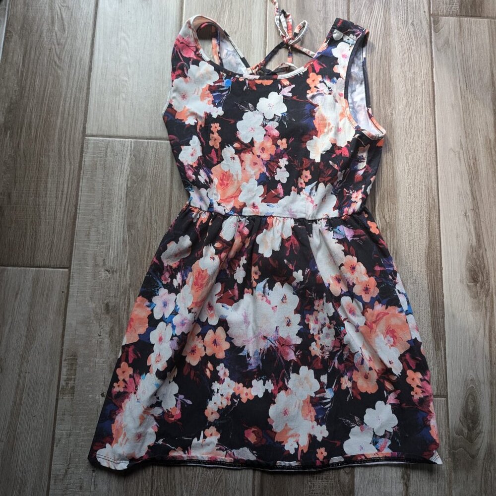 Forever 21 Women’s Dress Size L Black Pink White Floral Sleeveless Skater